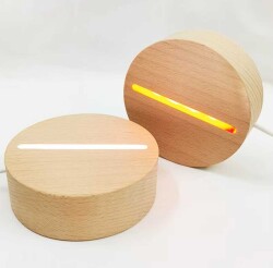 3D Lamp Base - Round Wood - Led - Gunlight - Hornbeam Color - 2