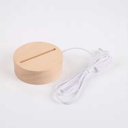 3D Lamp Base - Round Wood - LED - White - Hornbeam Color - 3