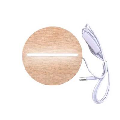 3D Lamp Base - Round Wood - LED - White - Hornbeam Color - 1