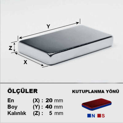 Neodyum Mıknatıs 40X20X5mm - 3