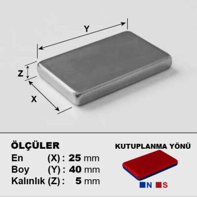 Neodyum Mıknatıs 40X25X5mm - 3