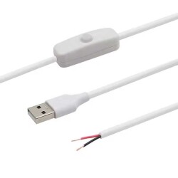 On/Off 5V Open End USB Cable - White - 3