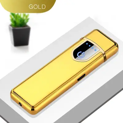 Usb Şarjlı Markalanabilir Alevsiz Çakmak - Dokunmatik - Gold - 2